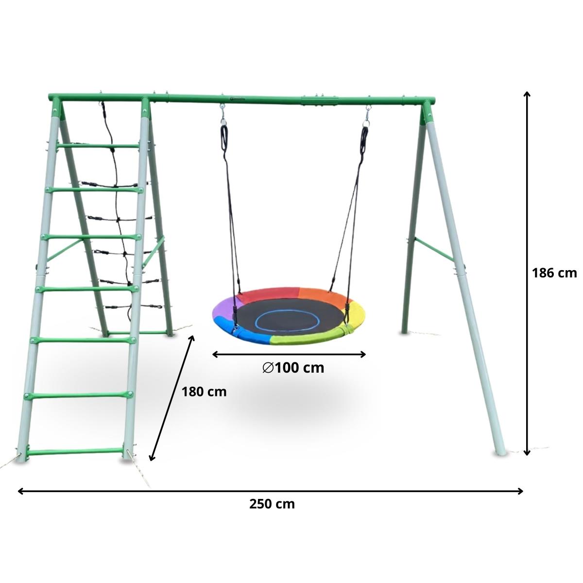 XL-es kerti játszótér gyerekeknek gólyafészek hintával, létrával és mászóhálóval