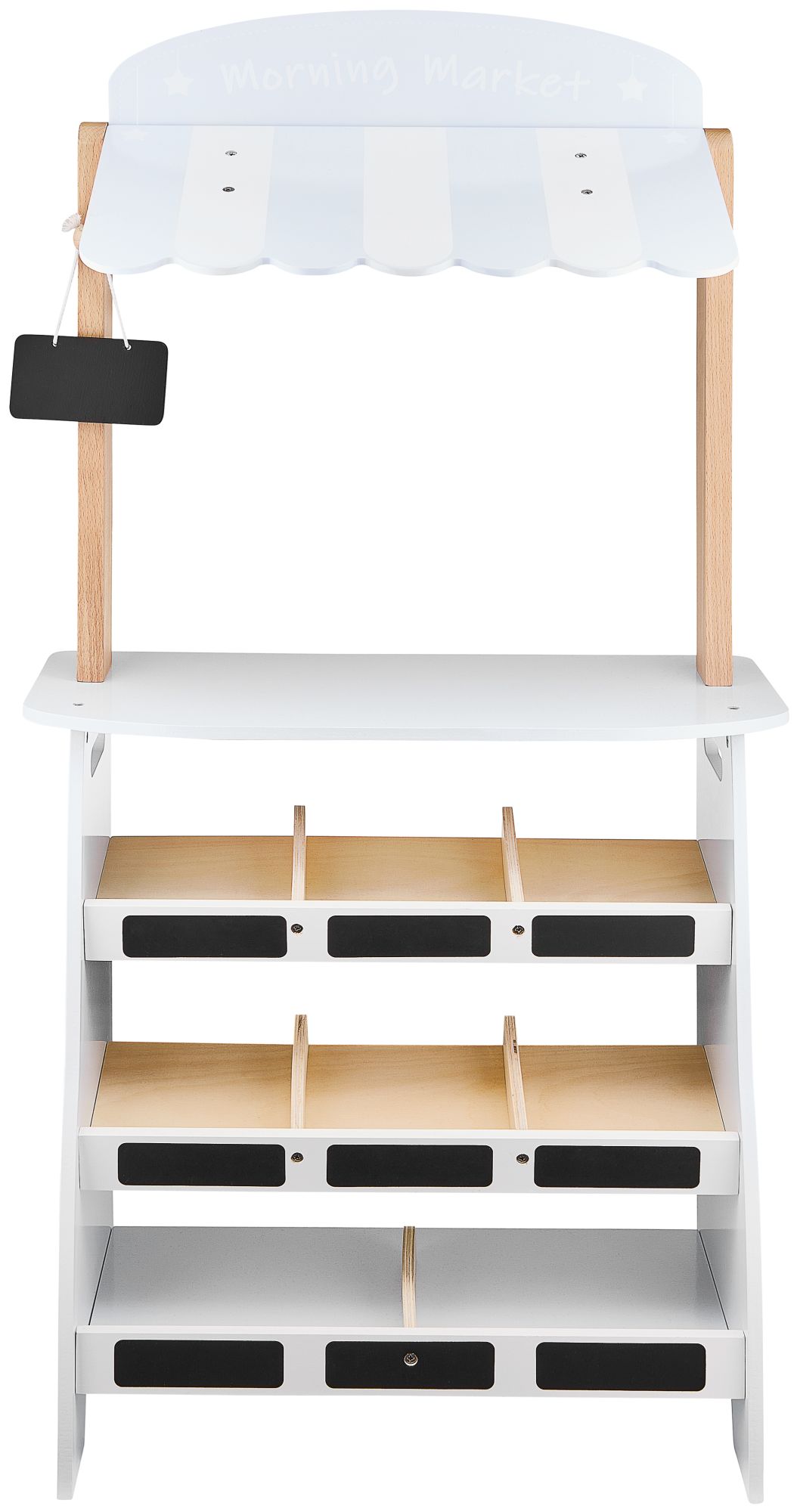 Zöldségbolt - fából készült bódé ládákkal, pénztárgéppel és terminállal