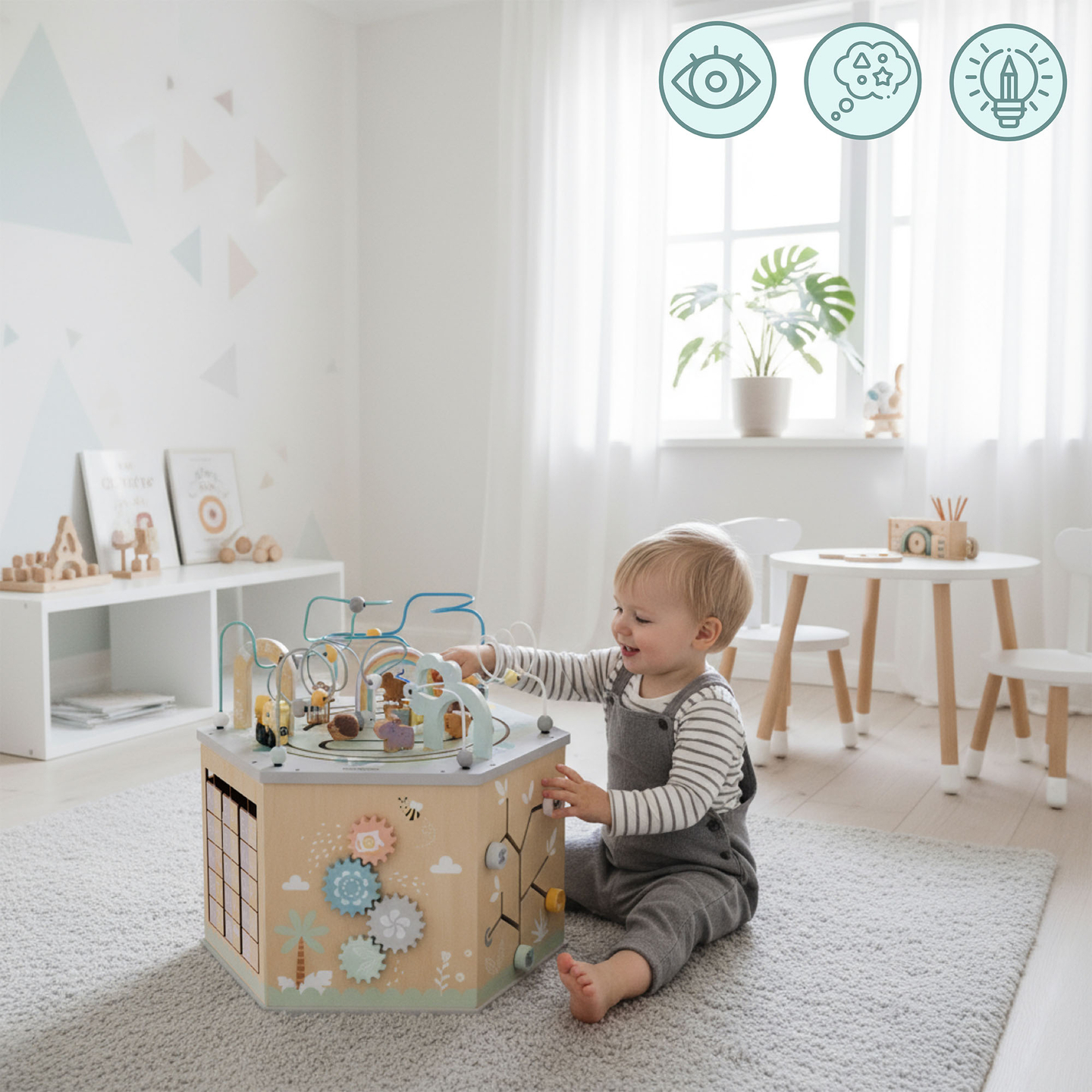 Nagy fa oktatókocka - Montessori játék mágneses vonattal és motoros hurkokkal