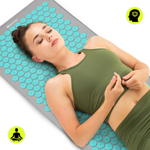 Nagy akupresszúrás szőnyeg párnával és huzattal - 130 cm HyperMotion szürke-menta