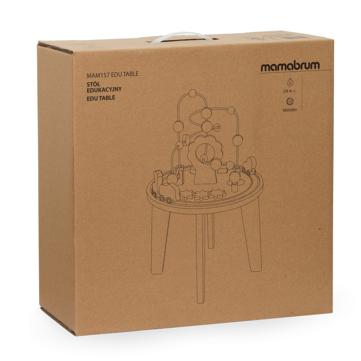 Fából készült kerek oktatóasztal mágnesvonattal és gyöngyvetővel