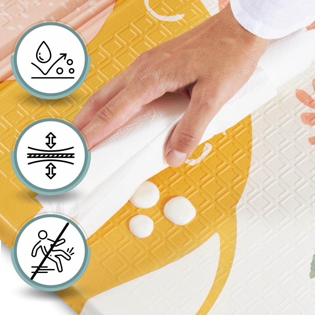 Kétoldalas összecsukható habszivacs szőnyeg 180 x 120 x 1cm - Egzotikus elefántok/finom szürke