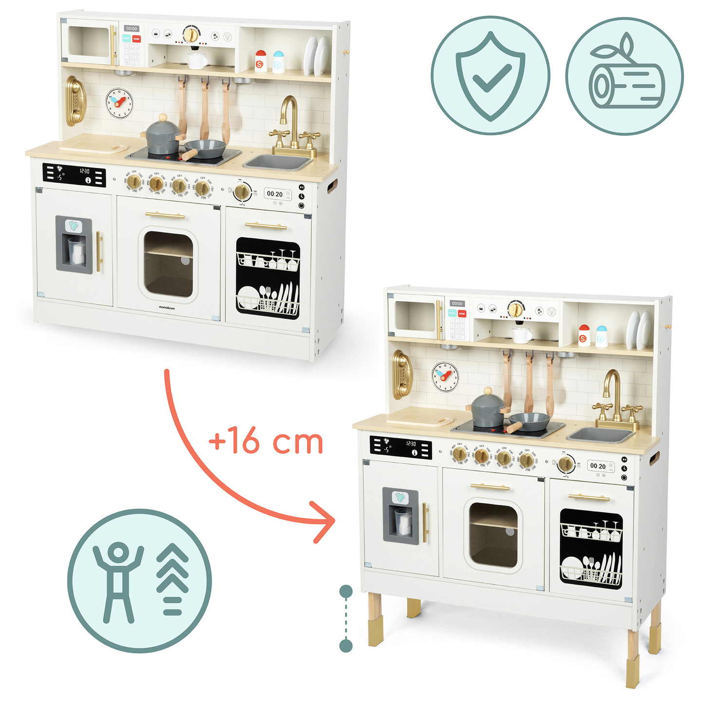 Interaktív XXL fa konyha kiegészítőkkel és LED világítással - kétszintes