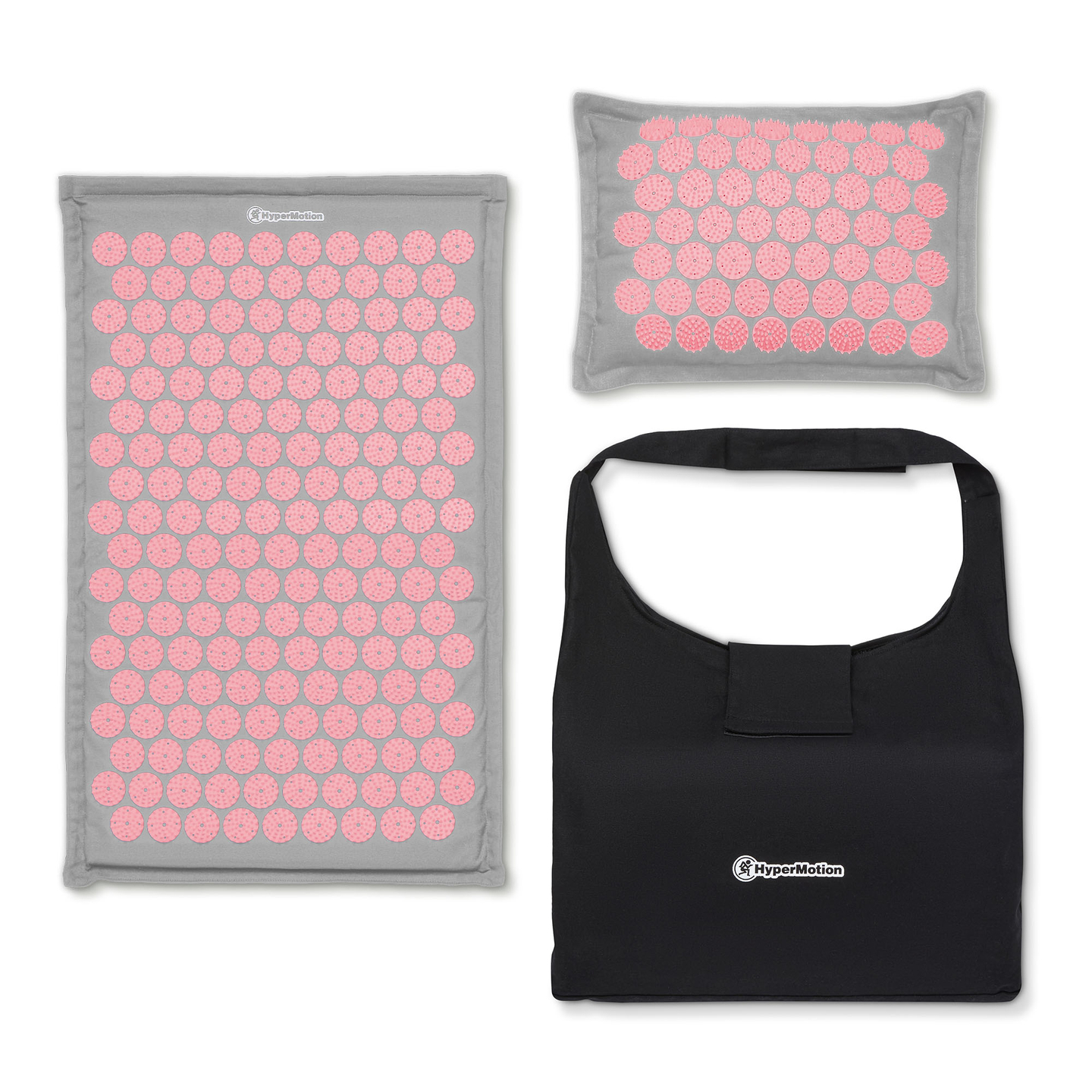 Öko vászon akupresszúrás szőnyeg kókuszrosttal és hajdinapárnával – 68 cm HyperMotion szürke és rózsaszín