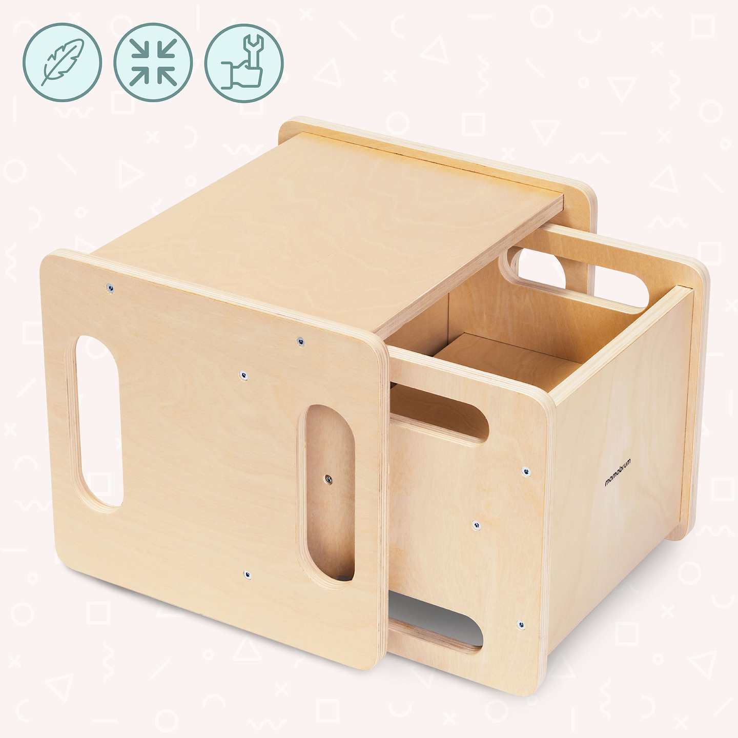 Fa asztal és szék ugródeszka funkcióval – multifunkcionális Montessori szett gyerekeknek