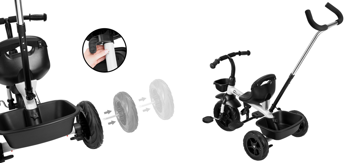 HyperMotion TOBI VECTOR háromkerekű - örökké tartó felfújható kerekek + tolórúd. Szín: világosszürke.