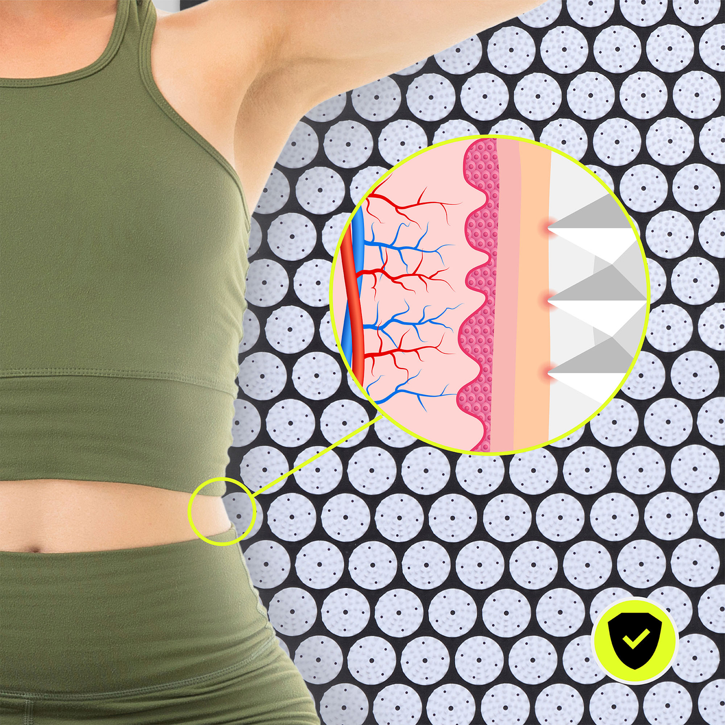 Öko vászon akupresszúrás szőnyeg kókuszrosttal és hajdinapárnával – 68 cm HyperMotion fekete-fehér