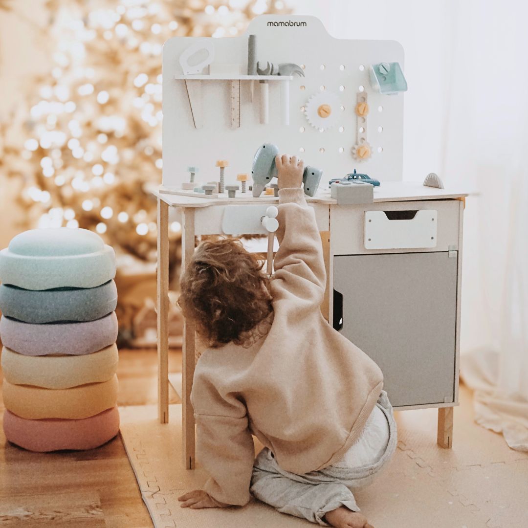 XXL nagy fa műhely szerszámokkal - barkácskészlet, 74 elemmel