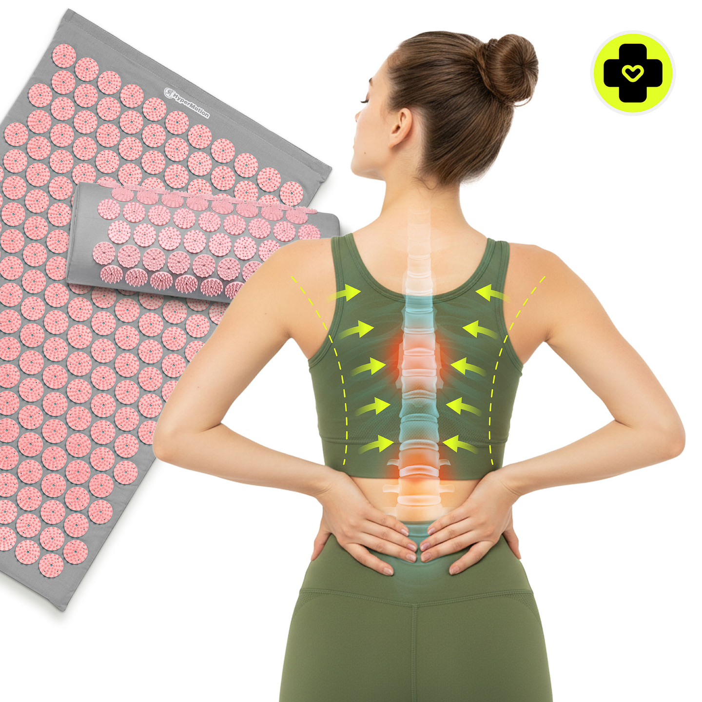 Akupresszúrás szőnyeg párnával és huzattal - 72 cm HyperMotion szürke és rózsaszín