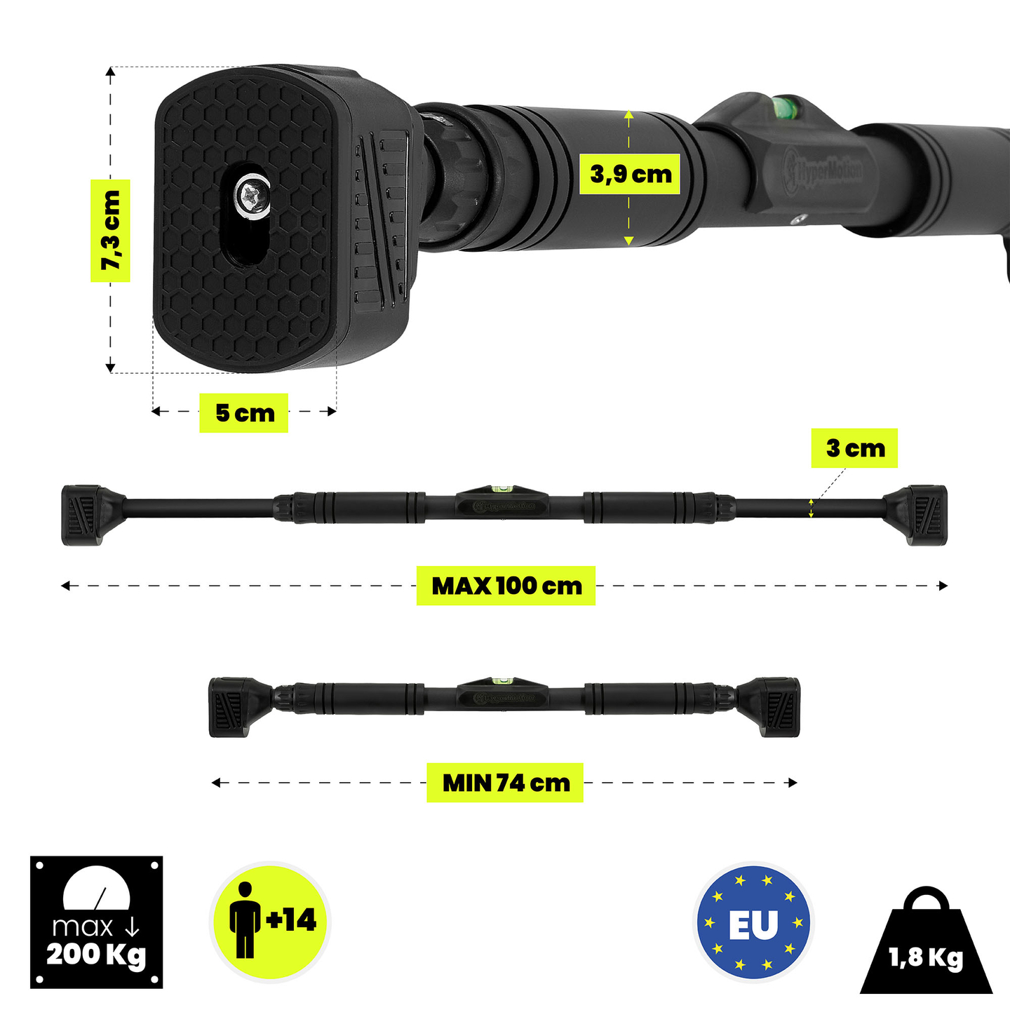 HyperMotion állítható húzódzkodó rúd 74-100 cm, 200 kg, fekete