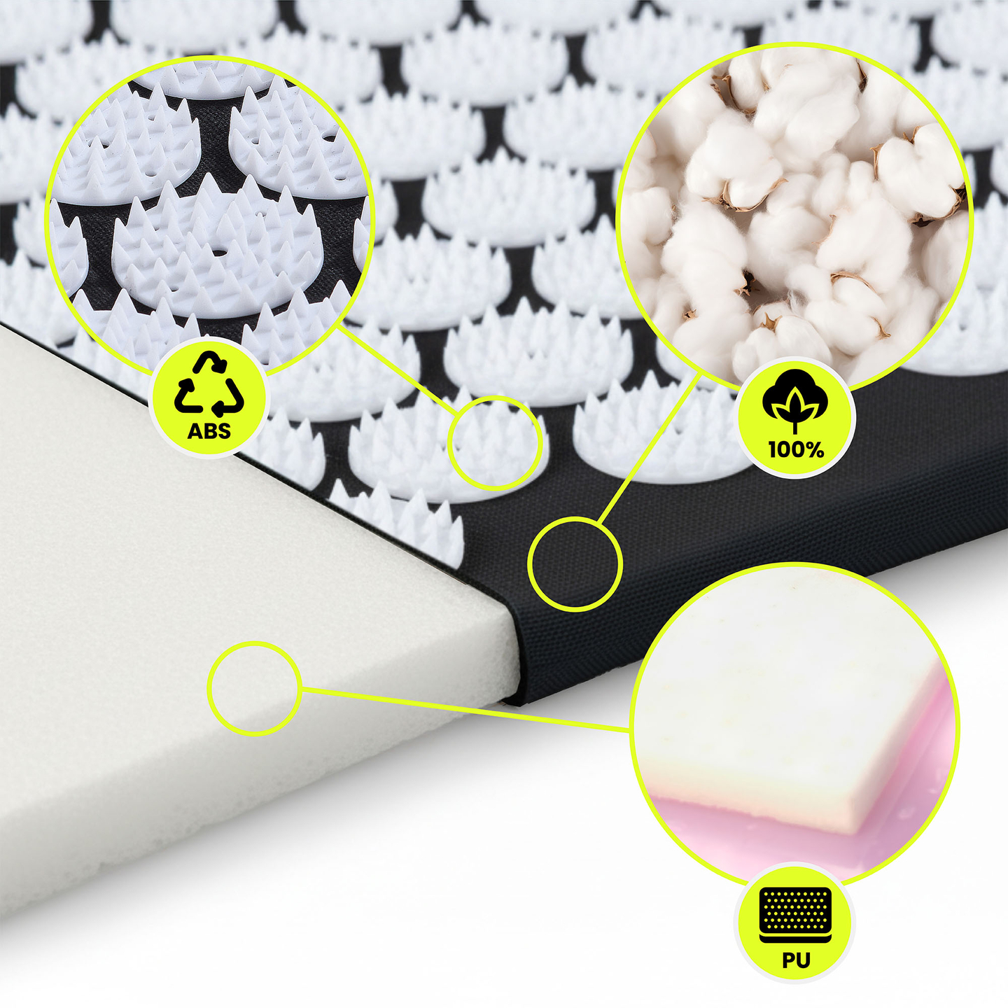 Akupresszúrás szőnyeg párnával és huzattal - 72 cm HyperMotion fekete-fehér