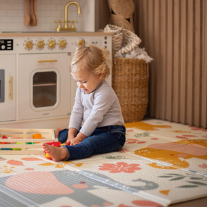 Kétoldalas összecsukható habszivacs szőnyeg 180 x 120 x 1cm - Egzotikus elefántok/finom szürke