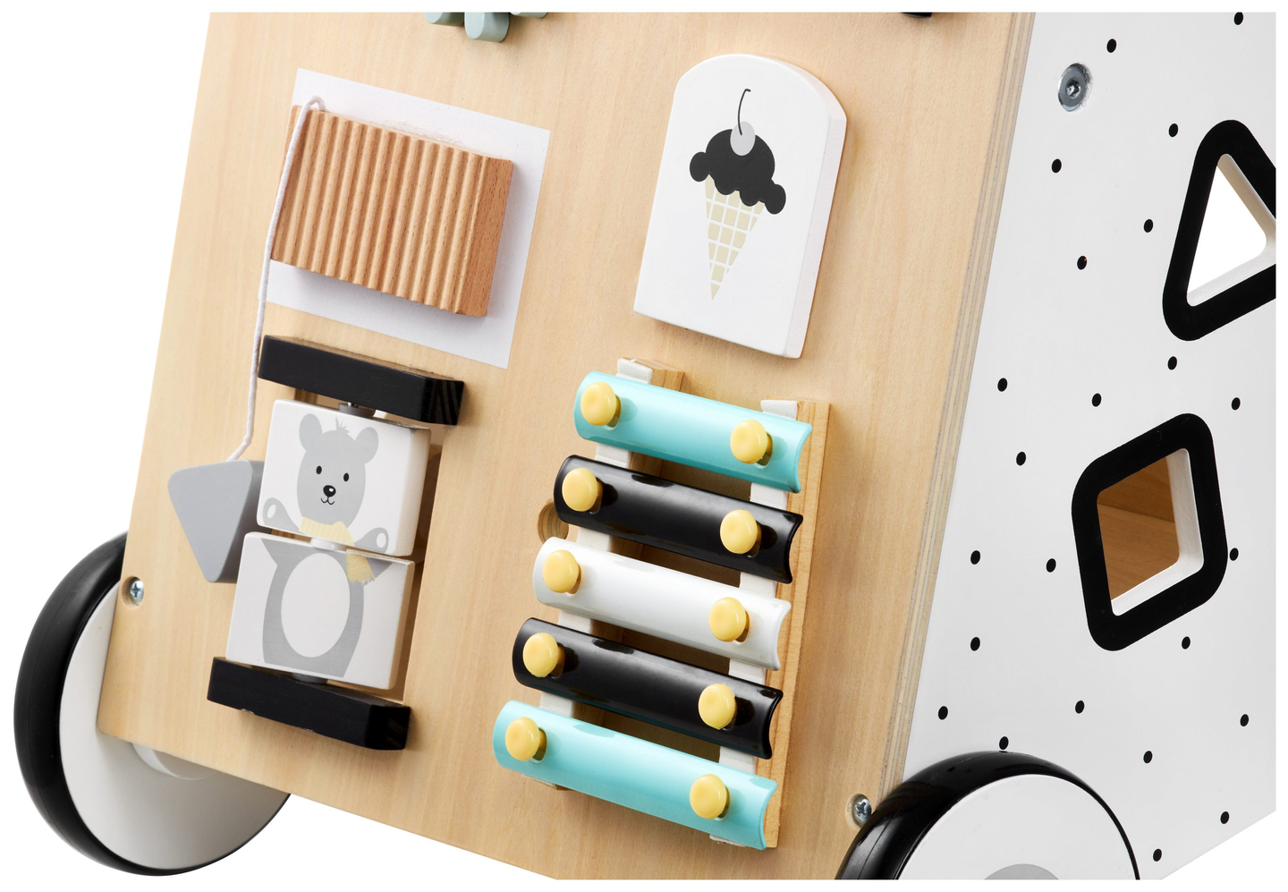 Fából készült, oktató babakocsi / babakocsi - manipulatív tábla