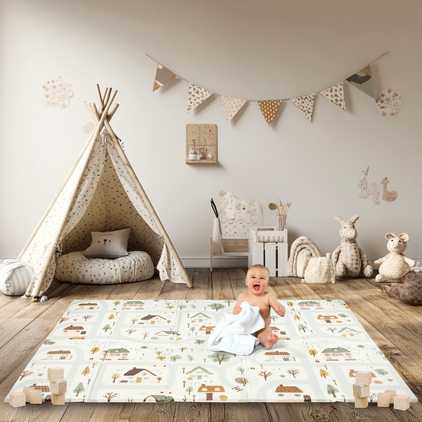 Kétoldalas összecsukható habszivacs szőnyeg 180 x 120 x 1cm - Charming Town/Sand Beige