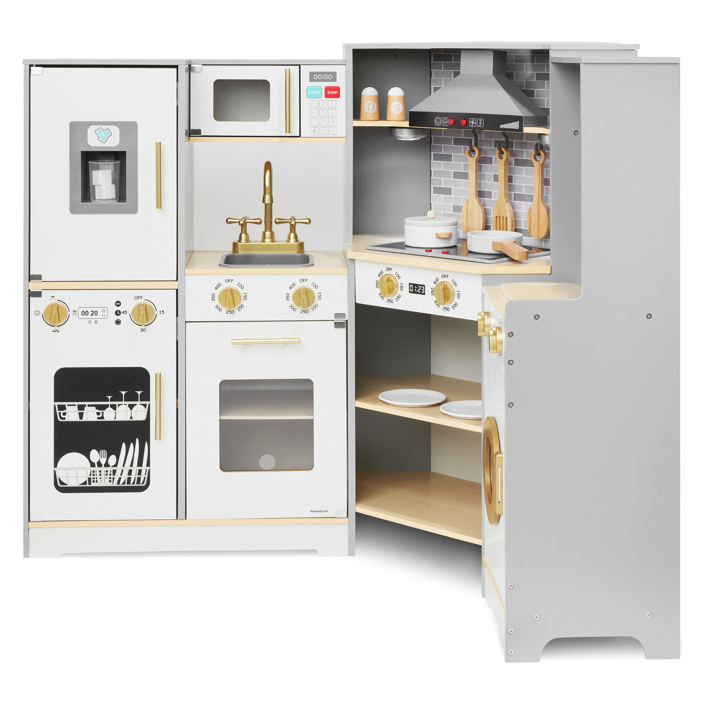 XXXL fából készült interaktív konyha LED világítással, páraelszívóval és tartozékokkal