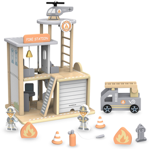 Fából készült tűzoltóállomás tartozékokkal, tűzoltóság