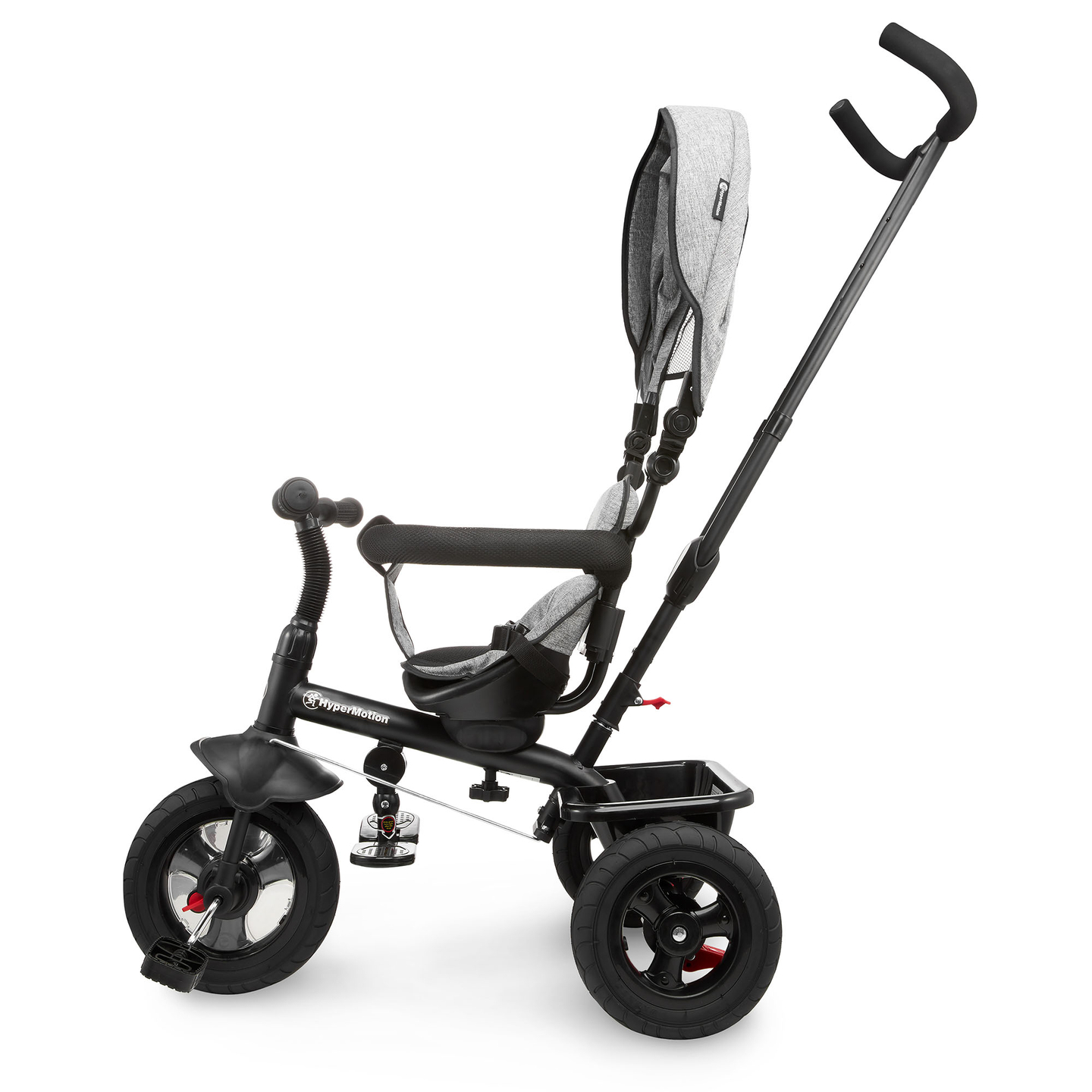 Háromkerekű gyerekeknek 1-4 éves korig - TOBI FREY - szürke színű - forgatható - pumpás kerekek + tolóerő