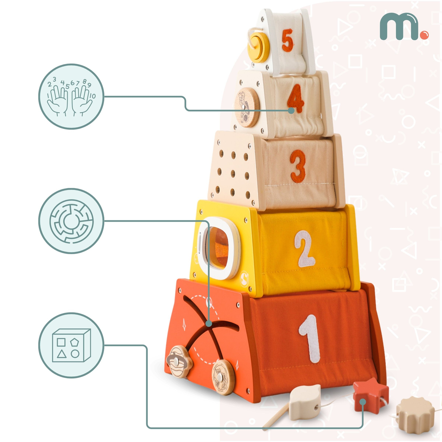 Montessori oktatási fa piramis - formaszortírozó, labirintus, számok