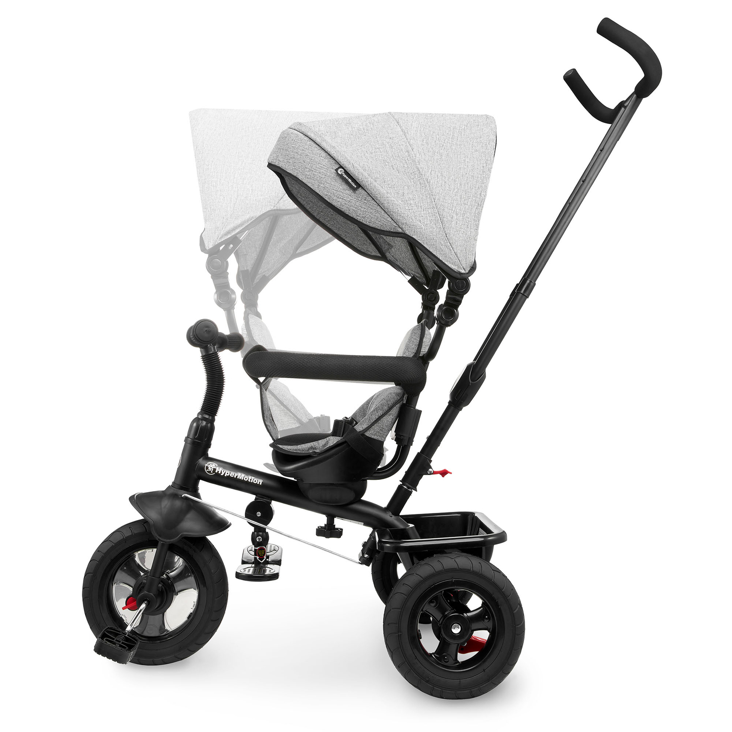 Háromkerekű gyerekeknek 1-4 éves korig - TOBI FREY - szürke színű - forgatható - pumpás kerekek + tolóerő