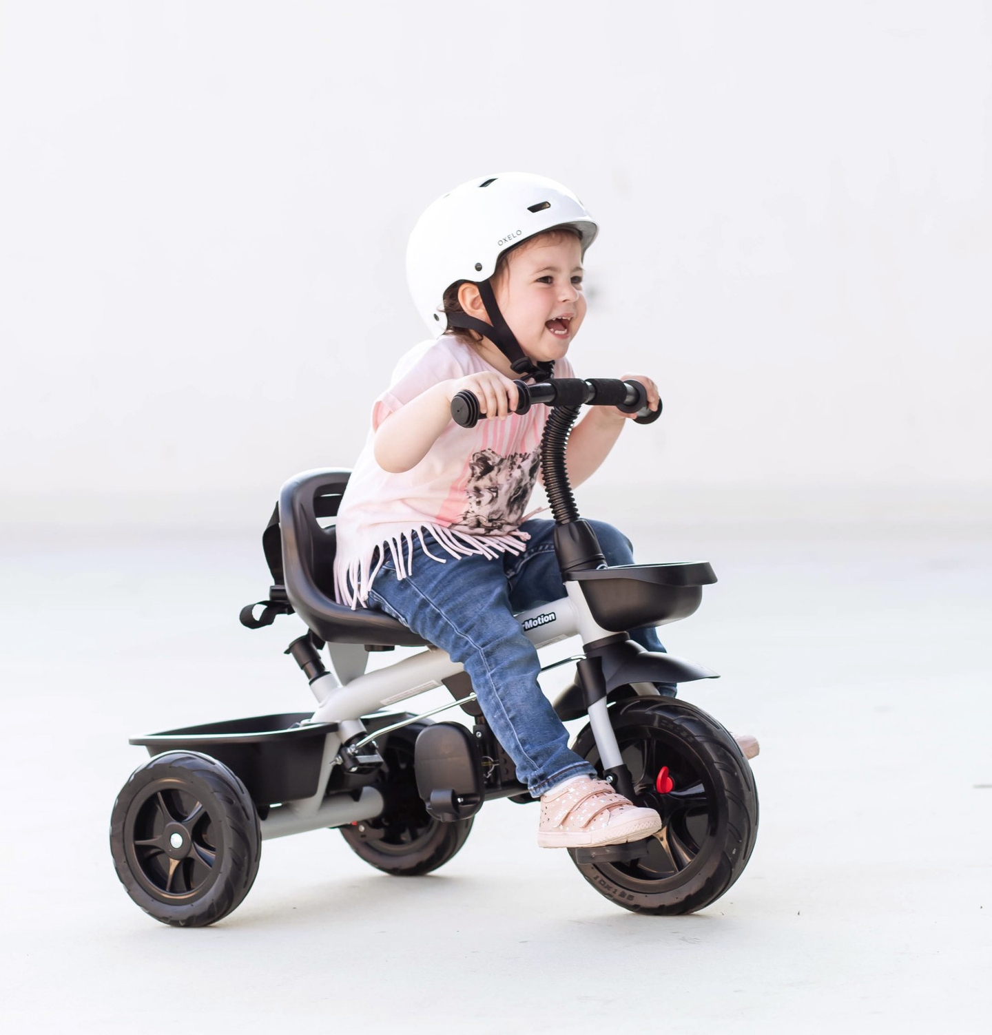 HyperMotion TOBI VECTOR háromkerekű - örökké tartó felfújható kerekek + tolórúd. Szín: világosszürke.