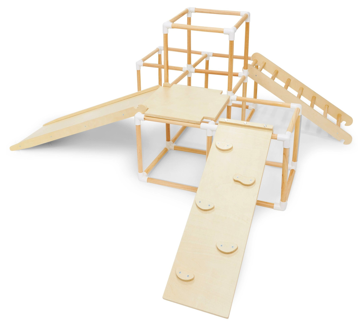 Nagy, fából készült, hazai XXL játszótér - csúszda, létra, mászófal, mászókockák