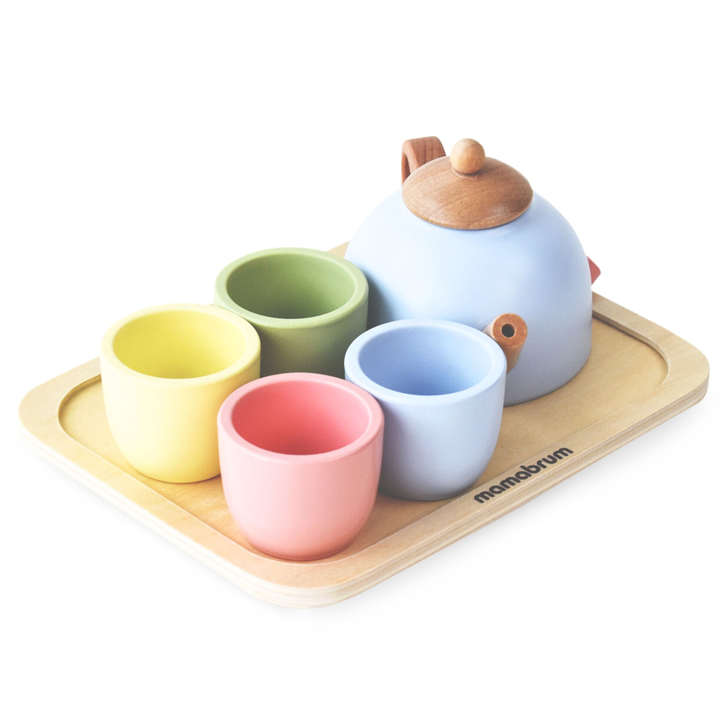 Fából készült teáskészlet tálcával - 7 db