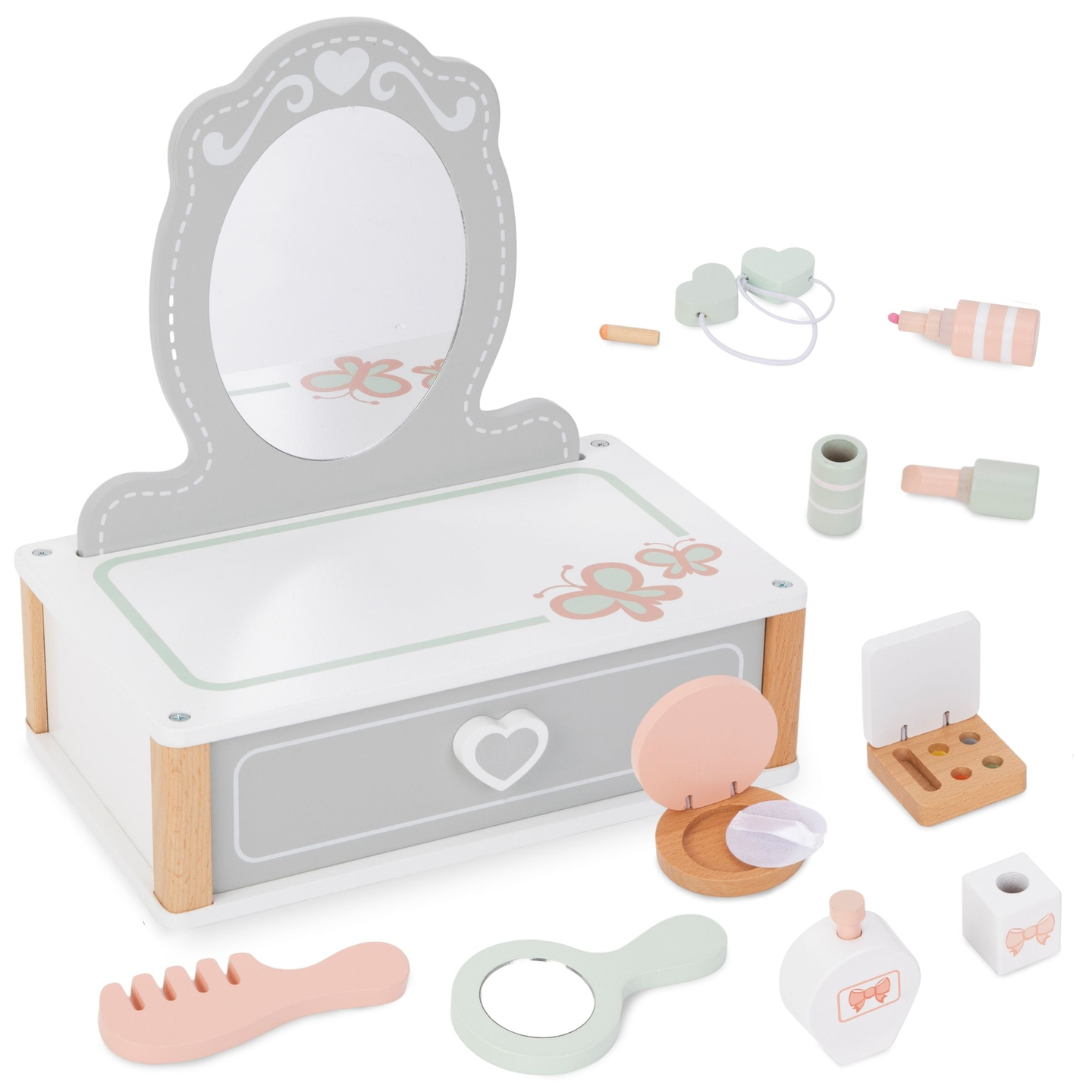 Fából készült gyermek öltözőasztal kiegészítőkkel