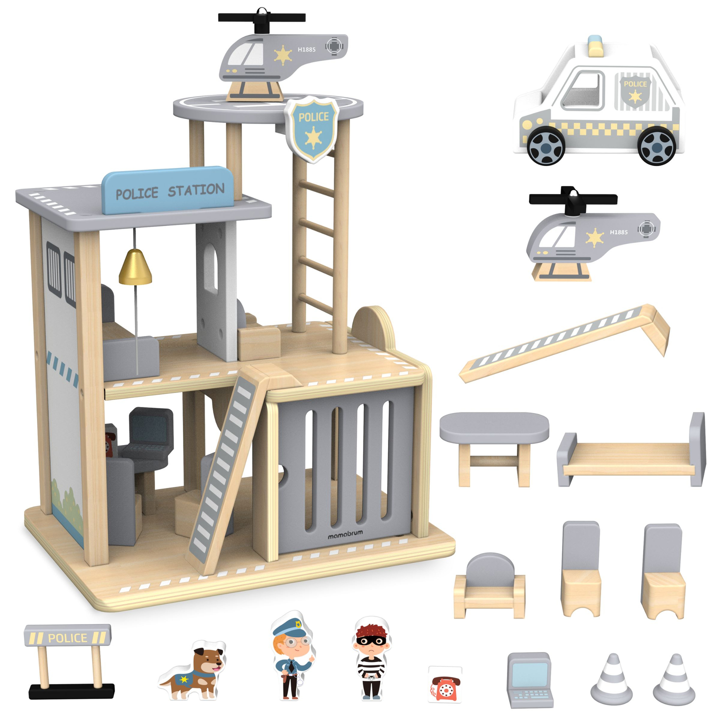 Fából készült rendőrőrs tartozékokkal