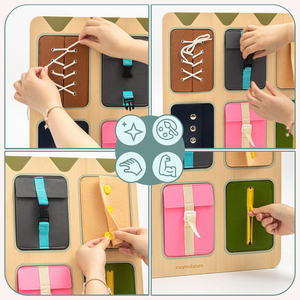 Montessori fa manipulatív tábla – Szenzoros önállóság tanulás - fűzők, csatok, gombok, patentkapcsok, cipzár