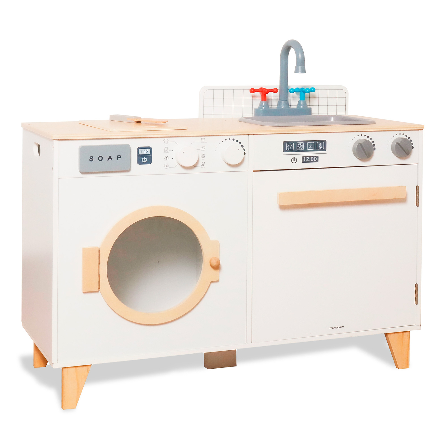 Fából készült mosoda és konyha - 2 az 1-ben otthoni szett gyerekeknek