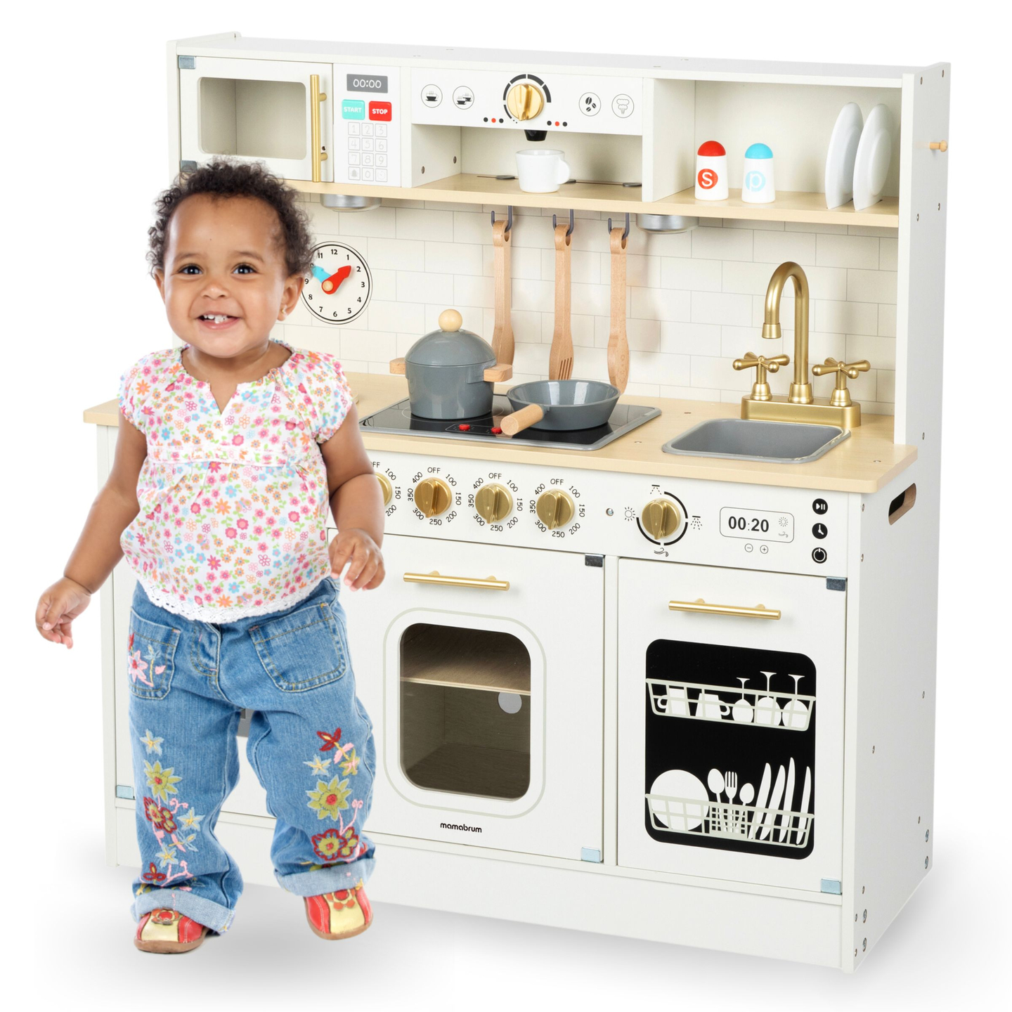 Interaktív XXL fa konyha kiegészítőkkel és LED világítással - kétszintes