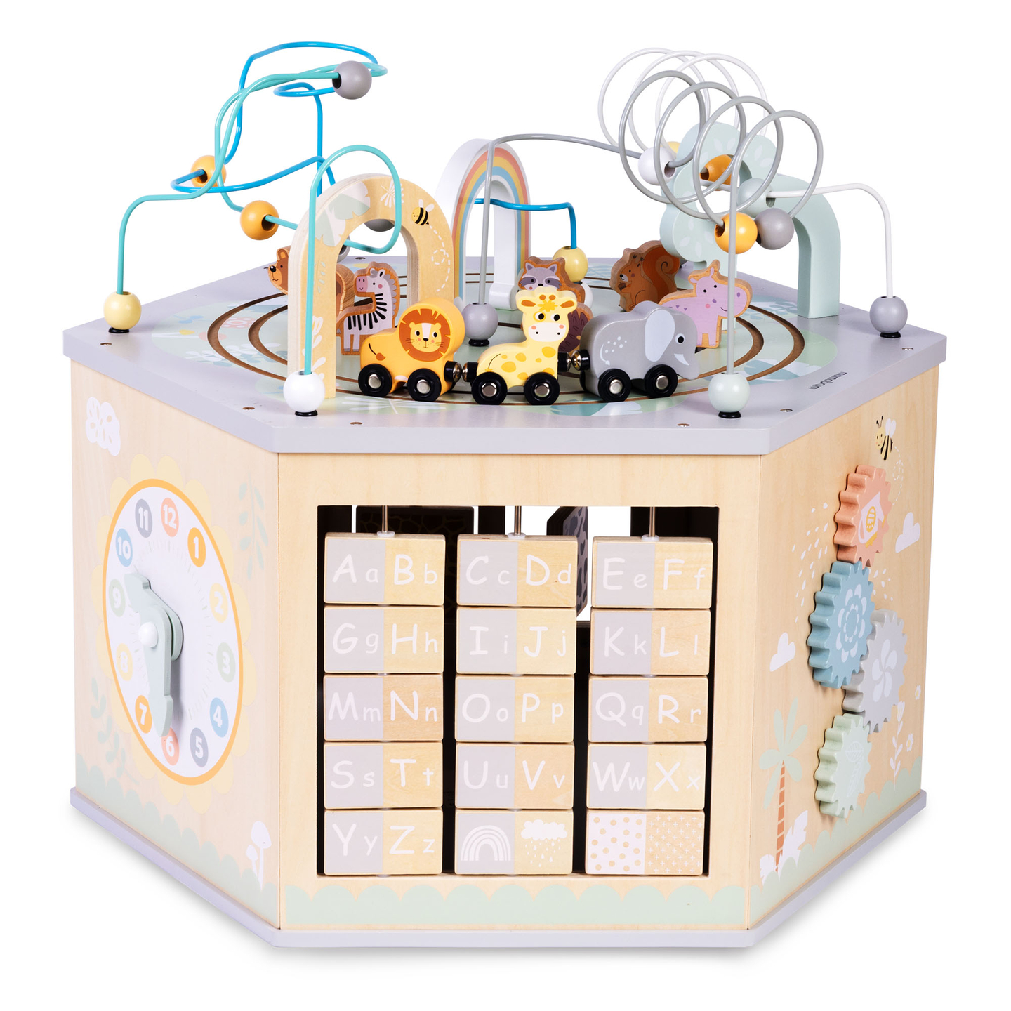 Nagy fa oktatókocka - Montessori játék mágneses vonattal és motoros hurkokkal
