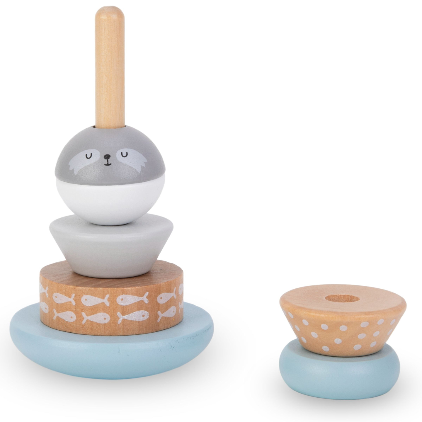 Fából készült játékkészlet - színes összefonódás, pecsétpiramis, mackó szortírozó