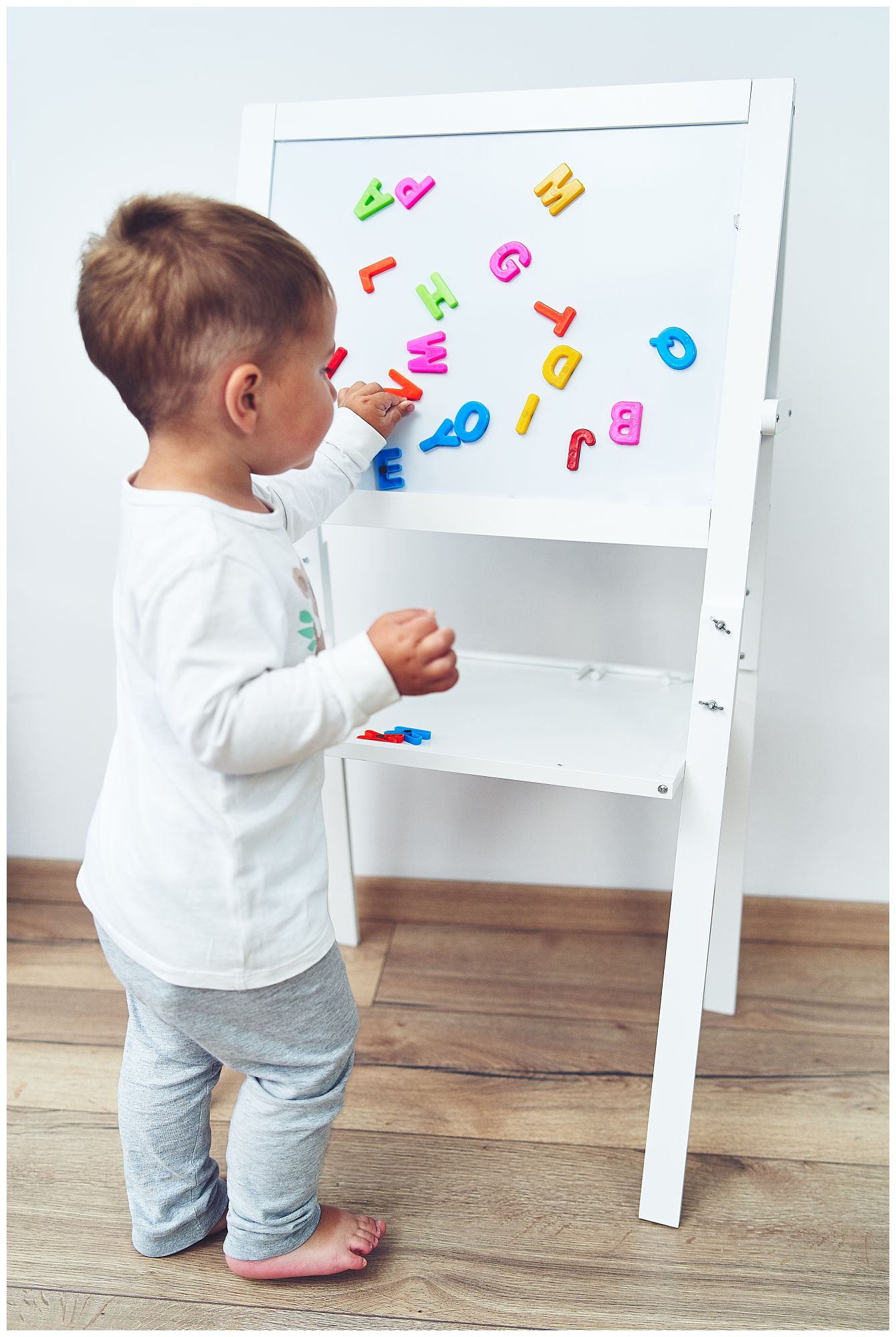 Kétoldalas oktatási tábla: mágneses és krétás tábla - szárazra törölhető, fa, gyerekeknek, összecsukható