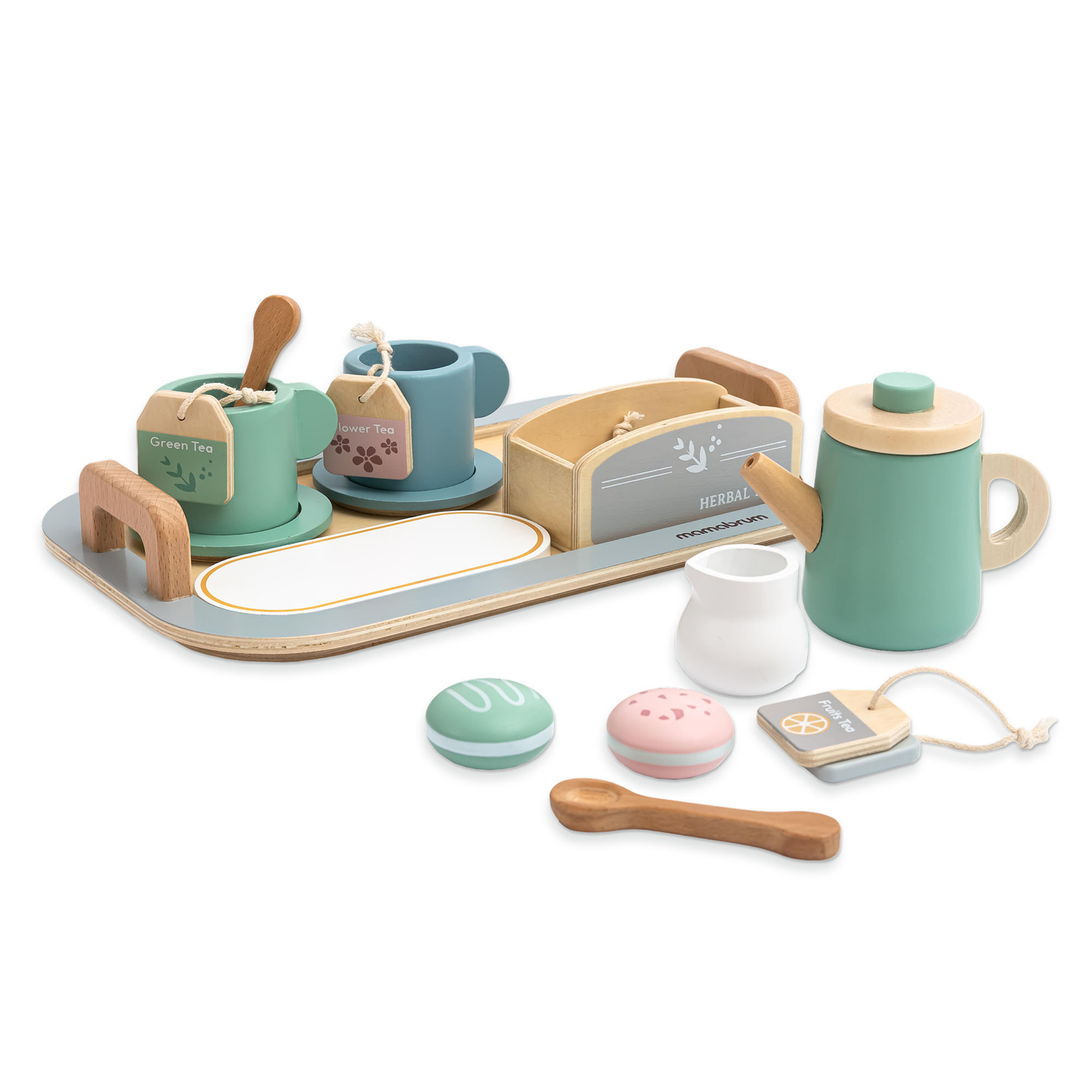 Nagy fa teáskészlet tálcával - 18 db