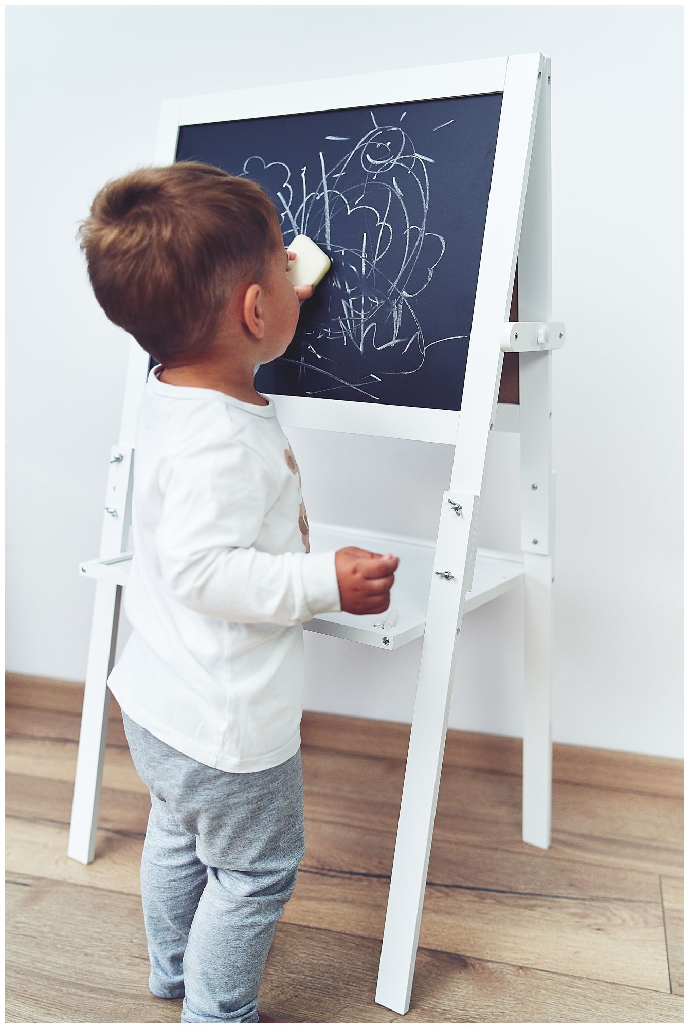 Kétoldalas oktatási tábla: mágneses és krétás tábla - szárazra törölhető, fa, gyerekeknek, összecsukható