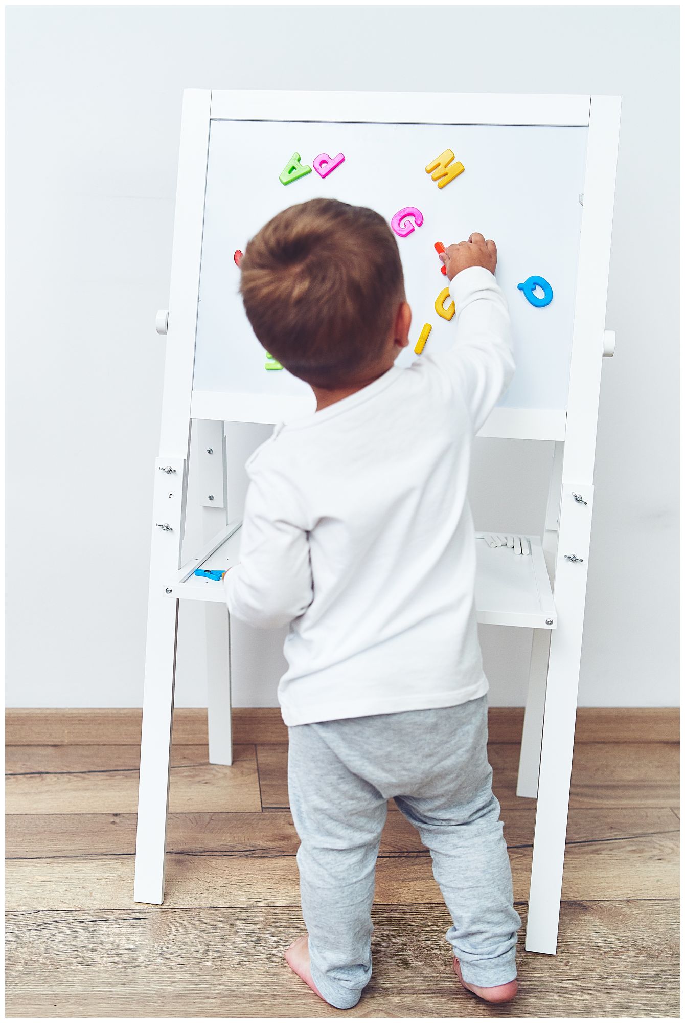 Kétoldalas oktatási tábla: mágneses és krétás tábla - szárazra törölhető, fa, gyerekeknek, összecsukható