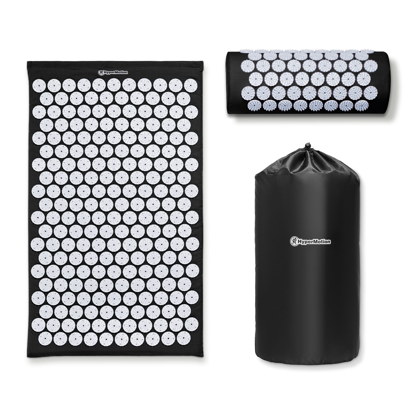 Akupresszúrás szőnyeg párnával és huzattal - 72 cm HyperMotion fekete-fehér