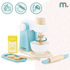 Fából készült keverőgép tartozékokkal