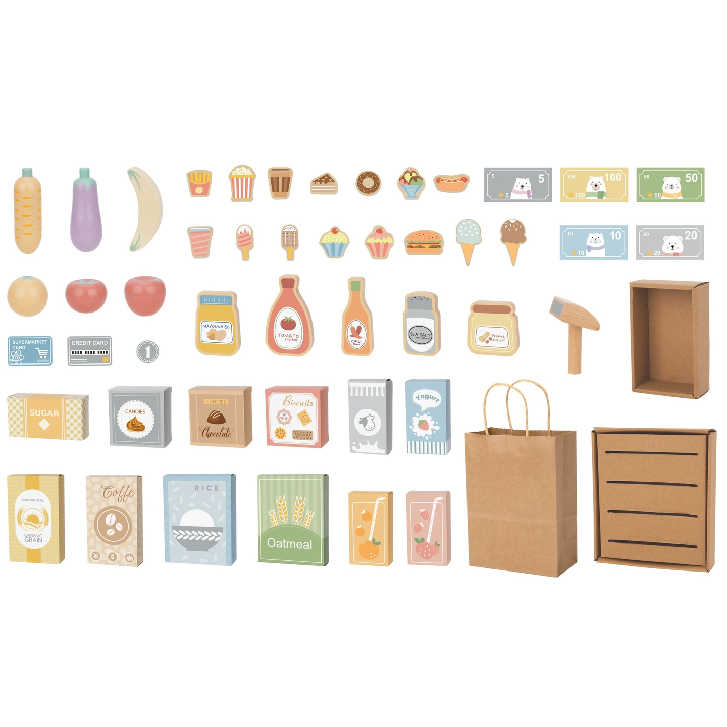 Fából készült zöldségpiac - nagy XXL bódé, bolt játék pénztárgéppel