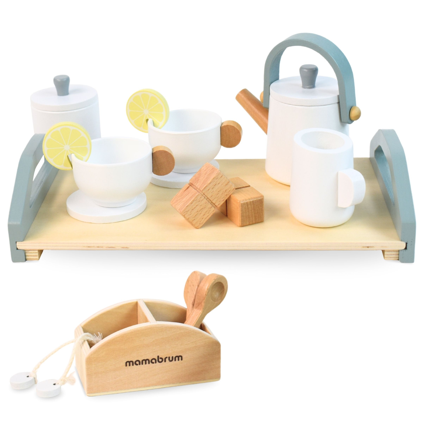 Nagy fa teáskészlet tálcával - 17 db