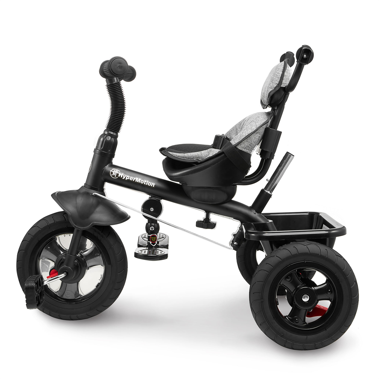 Háromkerekű gyerekeknek 1-4 éves korig - TOBI FREY - szürke színű - forgatható - pumpás kerekek + tolóerő