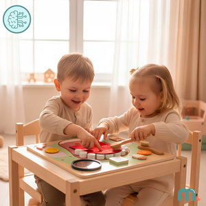 Montessori fa oktatótábla kis fogorvosnak - fogkefe, fogkrém, kivehető fogak, tükör, étel, ízek tanulása