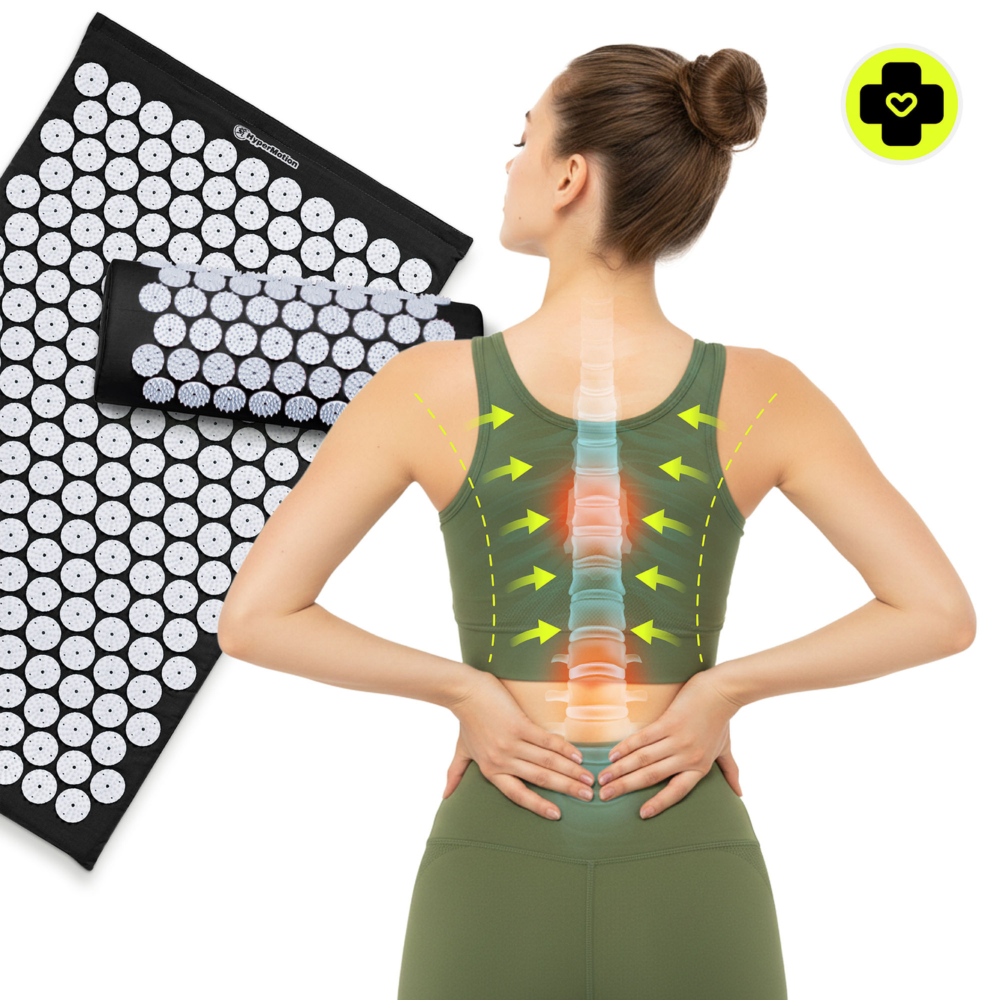 Akupresszúrás szőnyeg párnával és huzattal - 72 cm HyperMotion fekete-fehér