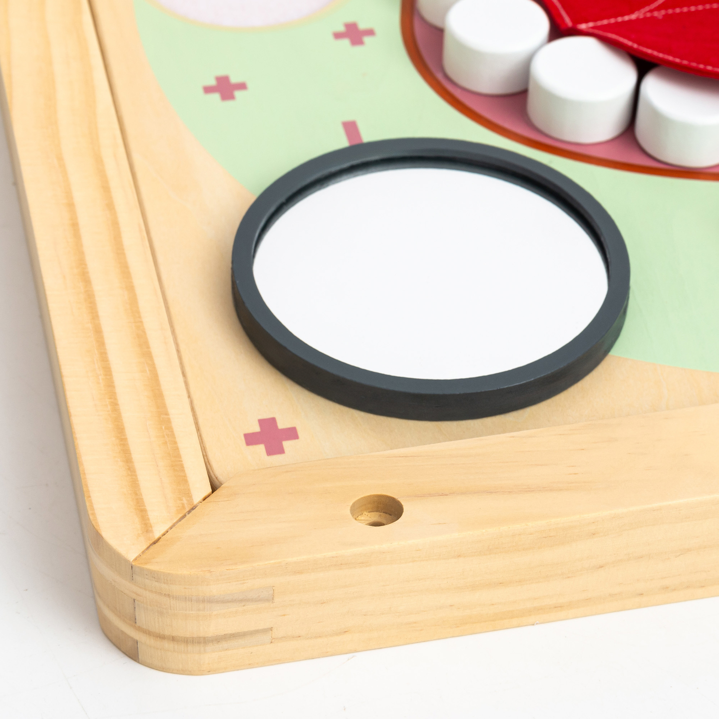 Montessori fa oktatótábla kis fogorvosnak - fogkefe, fogkrém, kivehető fogak, tükör, étel, ízek tanulása