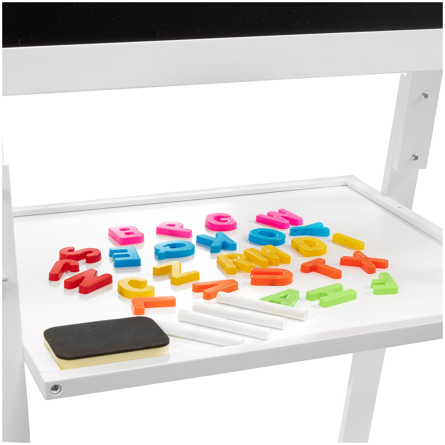 Kétoldalas oktatási tábla: mágneses és krétás tábla - szárazra törölhető, fa, gyerekeknek, összecsukható