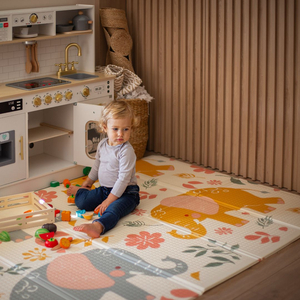 Kétoldalas összecsukható habszivacs szőnyeg 180 x 120 x 1cm - Egzotikus elefántok/finom szürke