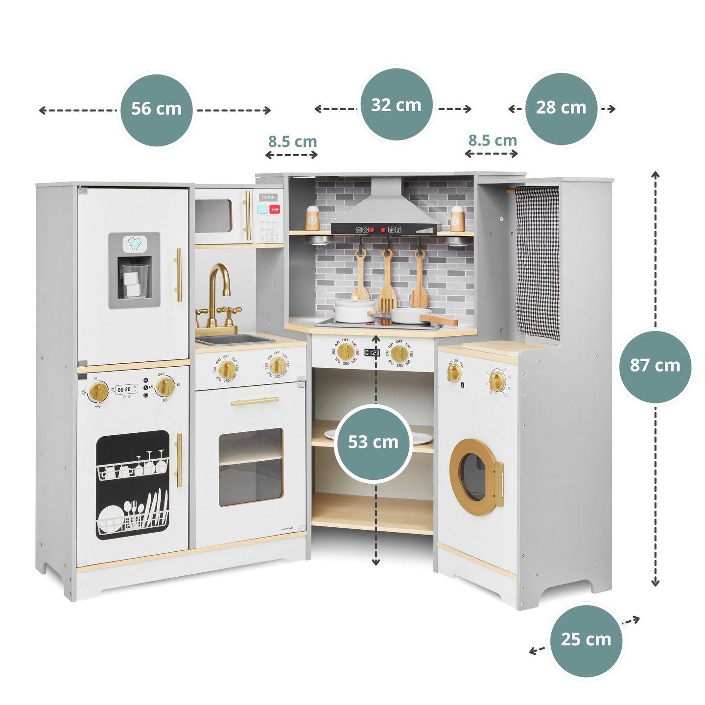 XXXL fából készült interaktív konyha LED világítással, páraelszívóval és tartozékokkal