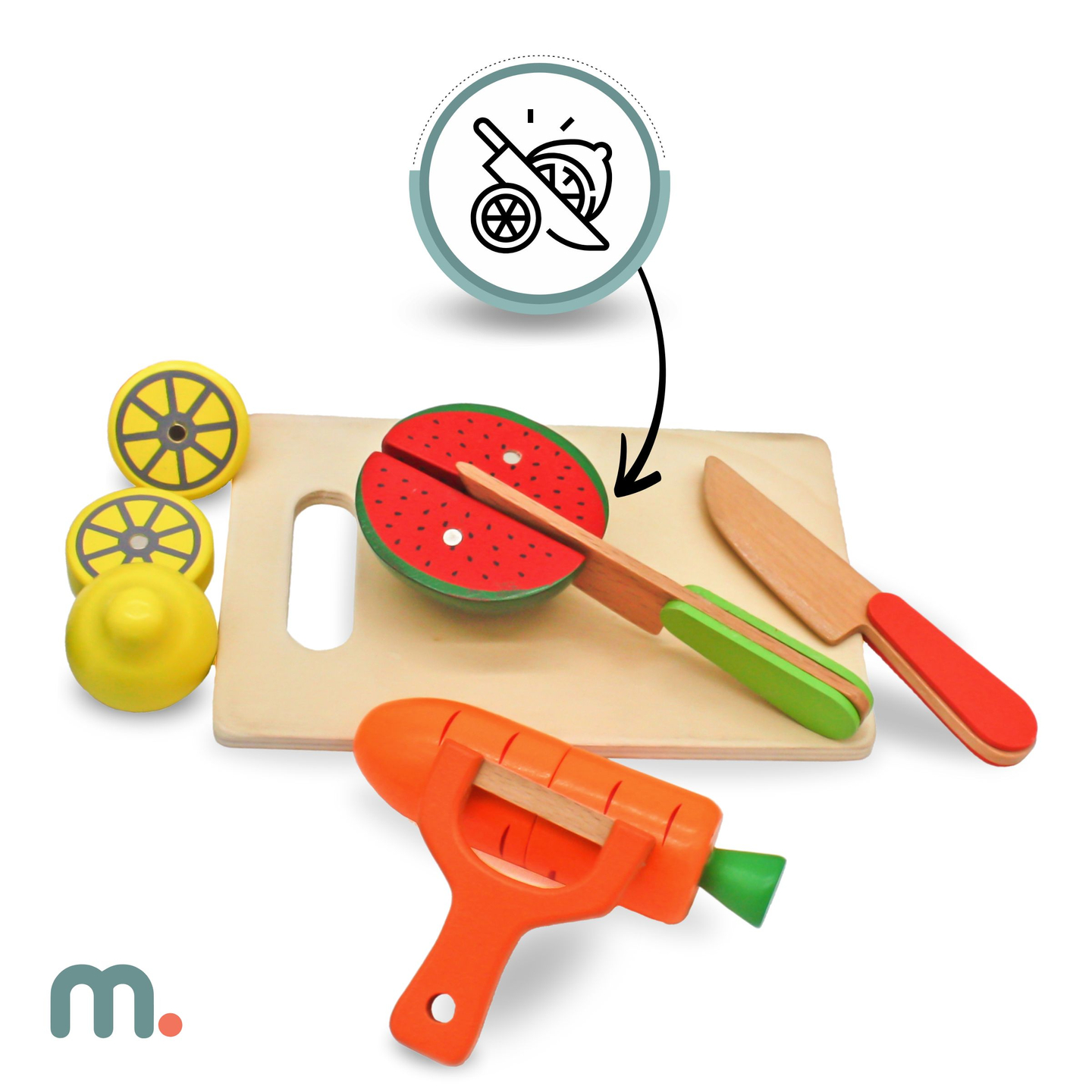 Fából készült gyümölcsök és zöldségek vágásához