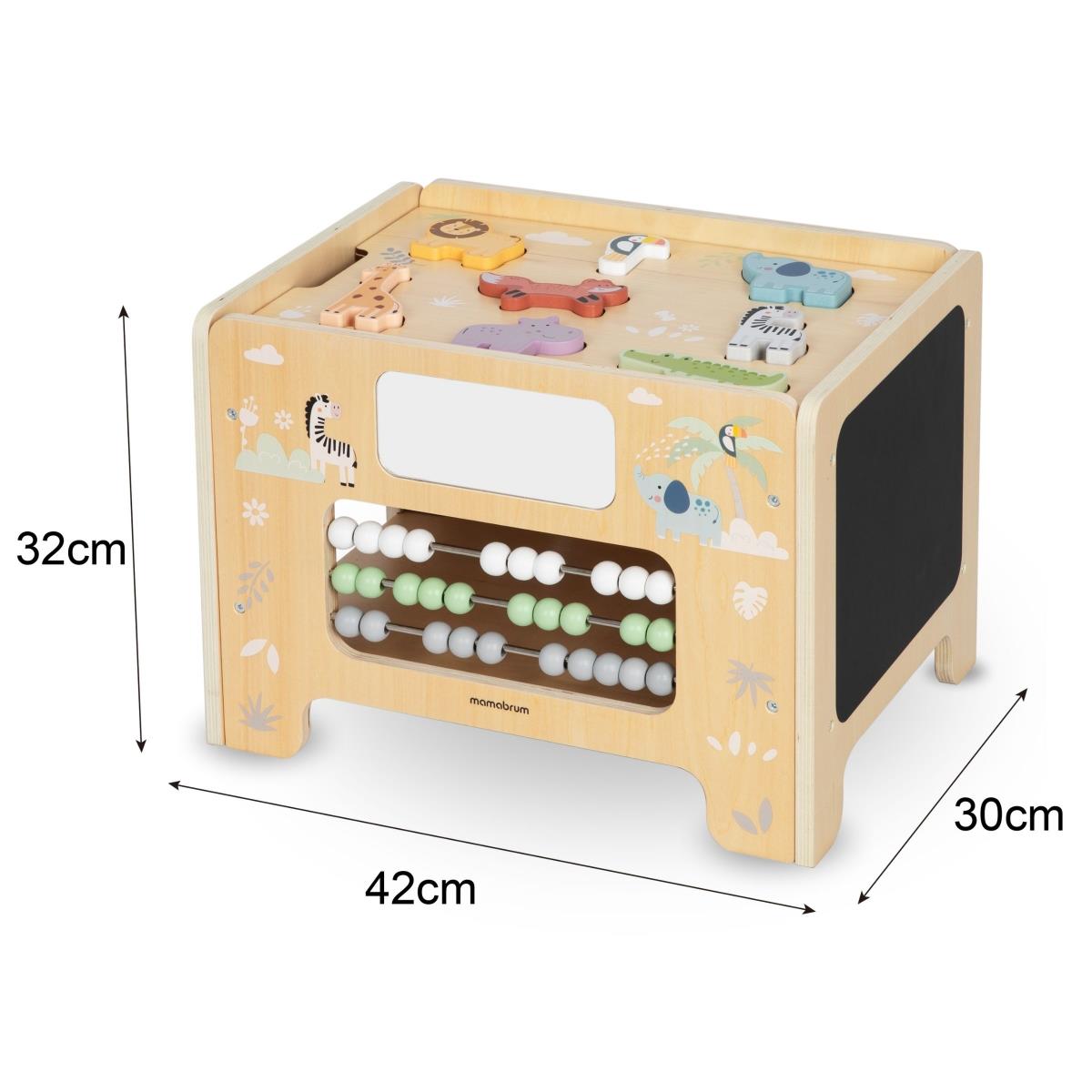 Fából készült manipulatív doboz - Montessori tábla állatfigurákkal és ülőkével